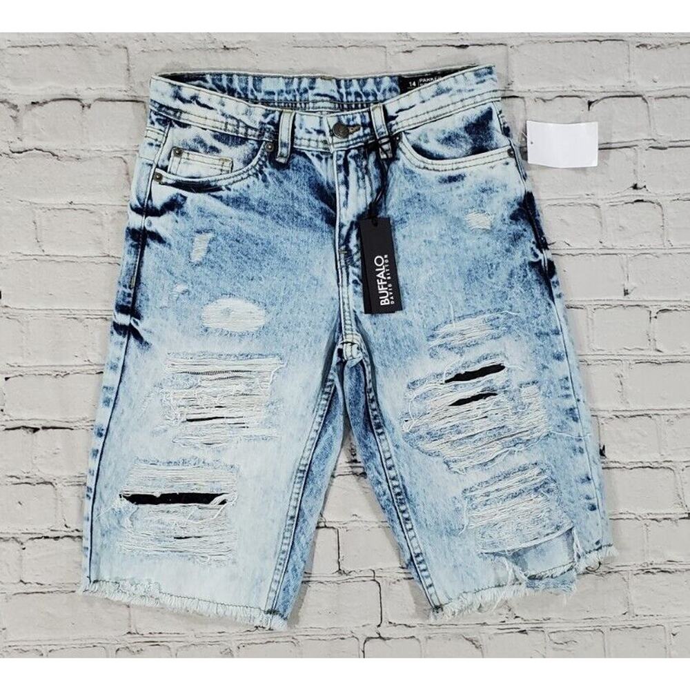 Buffalo Blue Distressed Parker Slim Fit Jean Shorts BOYS SIZE 14